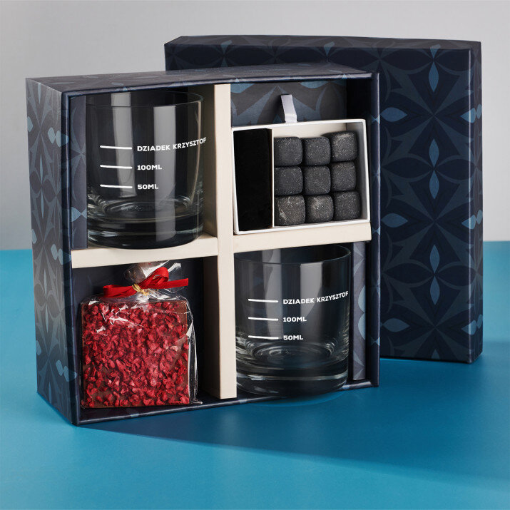 Zestaw prezentowy dla dziadka ze szklankami do whisky