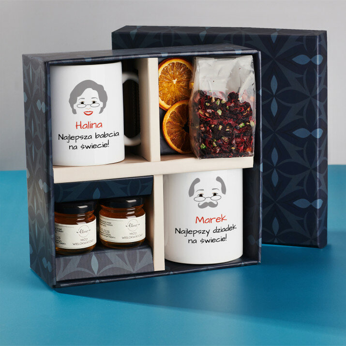 Zestaw prezentowy dla dziadków z kubkami dla par Zestaw prezentowy dla dziadków z kubkami dla par