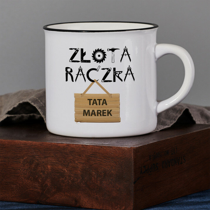 Złota rączka - Kubek ceramiczny z czarnym rantem Złota rączka - Kubek ceramiczny z czarnym rantem