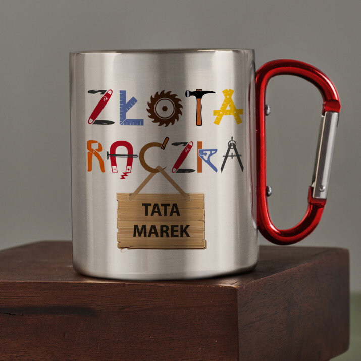 Złota rączka - Kubek metalowy z karabińczykiem