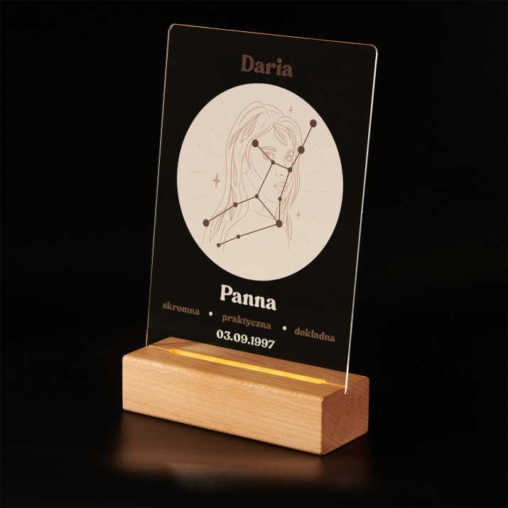 Znak zodiaku panna - Wydruk na szkle akrylowym z podstawką led Znak zodiaku panna - Wydruk na szkle akrylowym z podstawką led