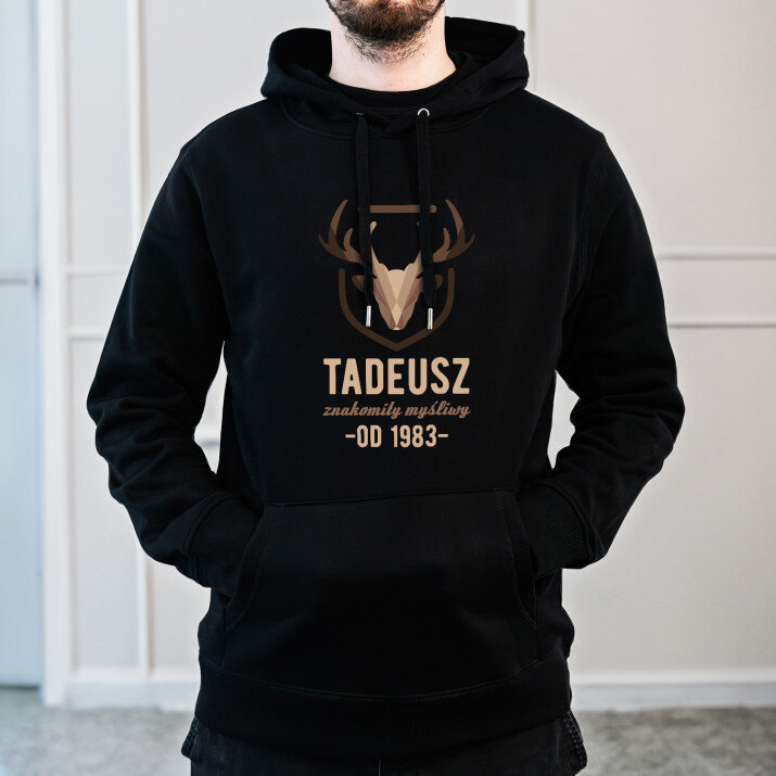 Znakomity myśliwy - Bluza męska czarna z kapturem Znakomity myśliwy - Bluza męska czarna z kapturem