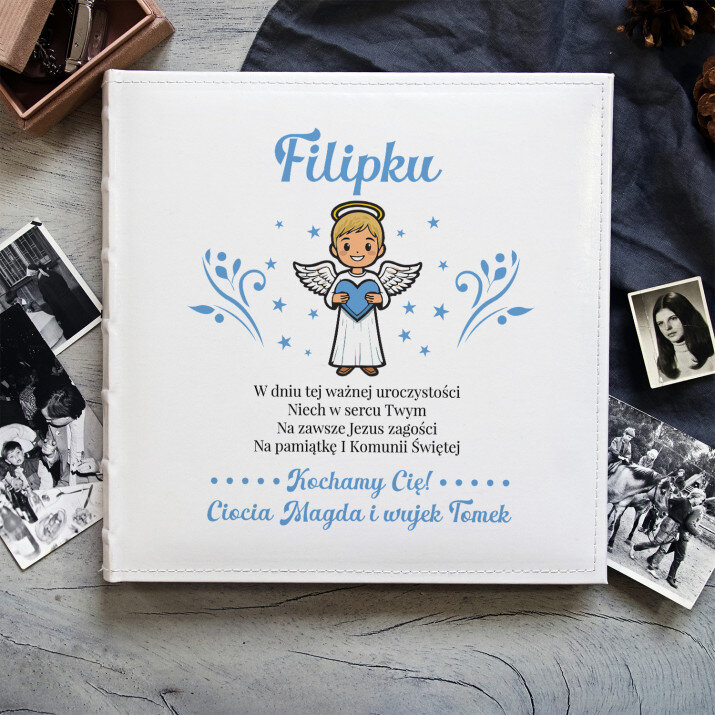 Życzenia na komunię aniołek chłopiec - Personalizowany Album na zdjęcia Życzenia na komunię aniołek chłopiec - Personalizowany Album na zdjęcia
